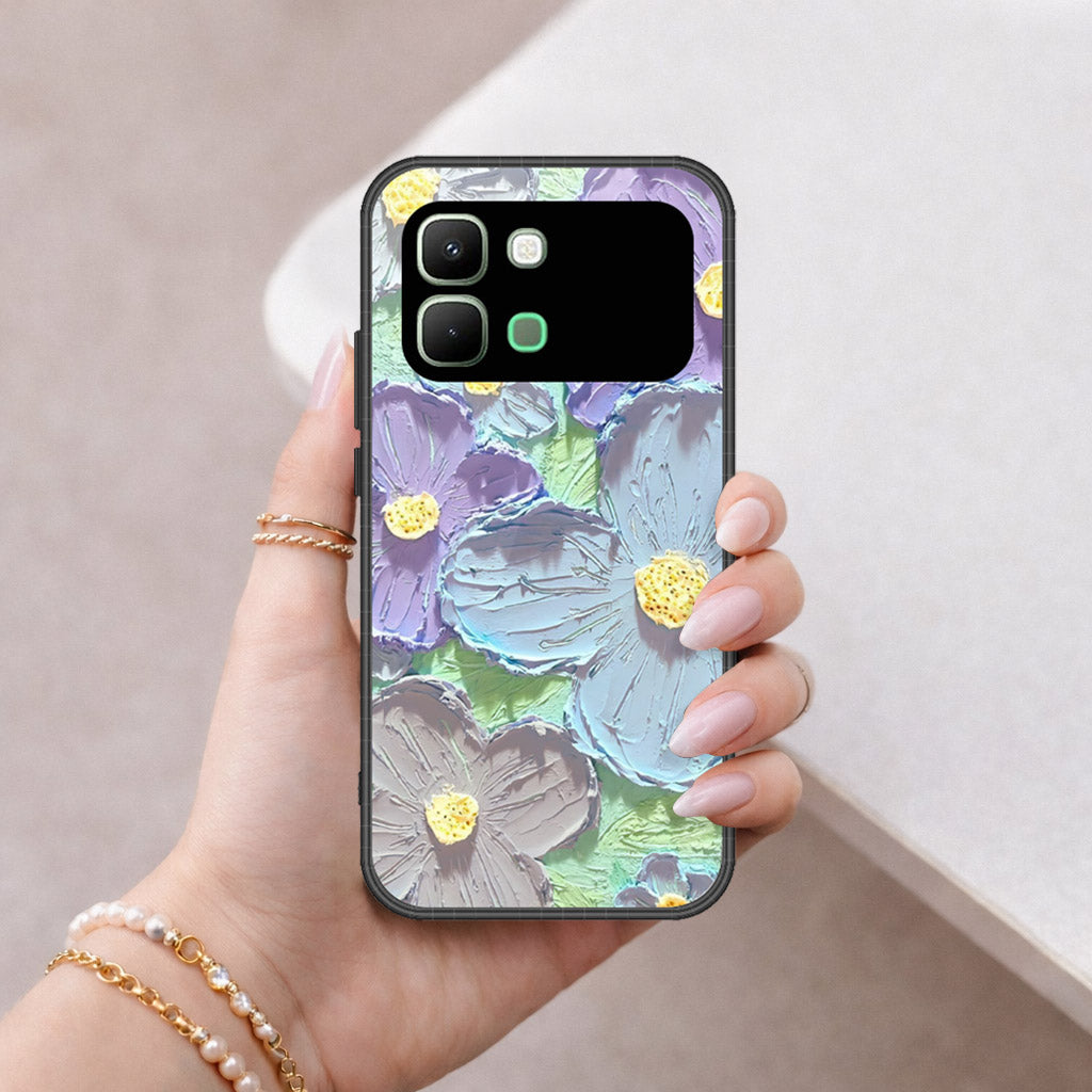 Infinix Note Edge Cover - Floral Series - Design 1 - Purple & Aqua - HQ Premium Shine Durable Shatterproof Case