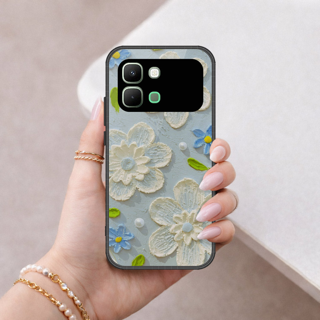 Infinix Note Edge Cover - Floral Series - Design 3 - Sky Blue - HQ Premium Shine Durable Shatterproof Case