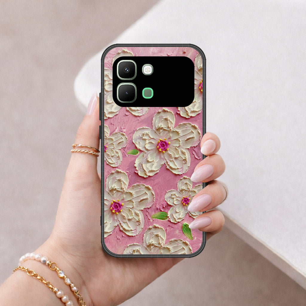 Infinix Note Edge Cover - Floral Series - Design 5 - Pink & White - HQ Premium Shine Durable Shatterproof Case