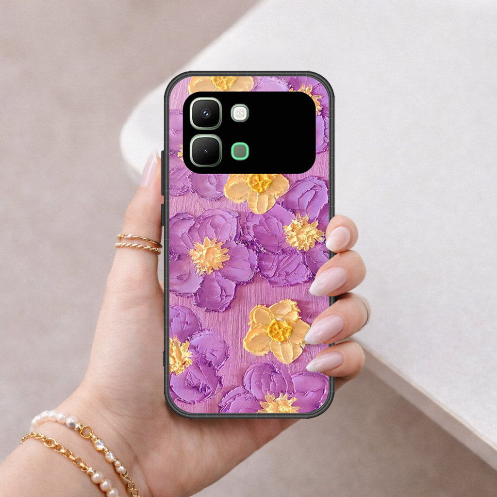 Infinix Note Edge Cover - Floral Series - Design 8 - Purple & Yellow - HQ Premium Shine Durable Shatterproof Case