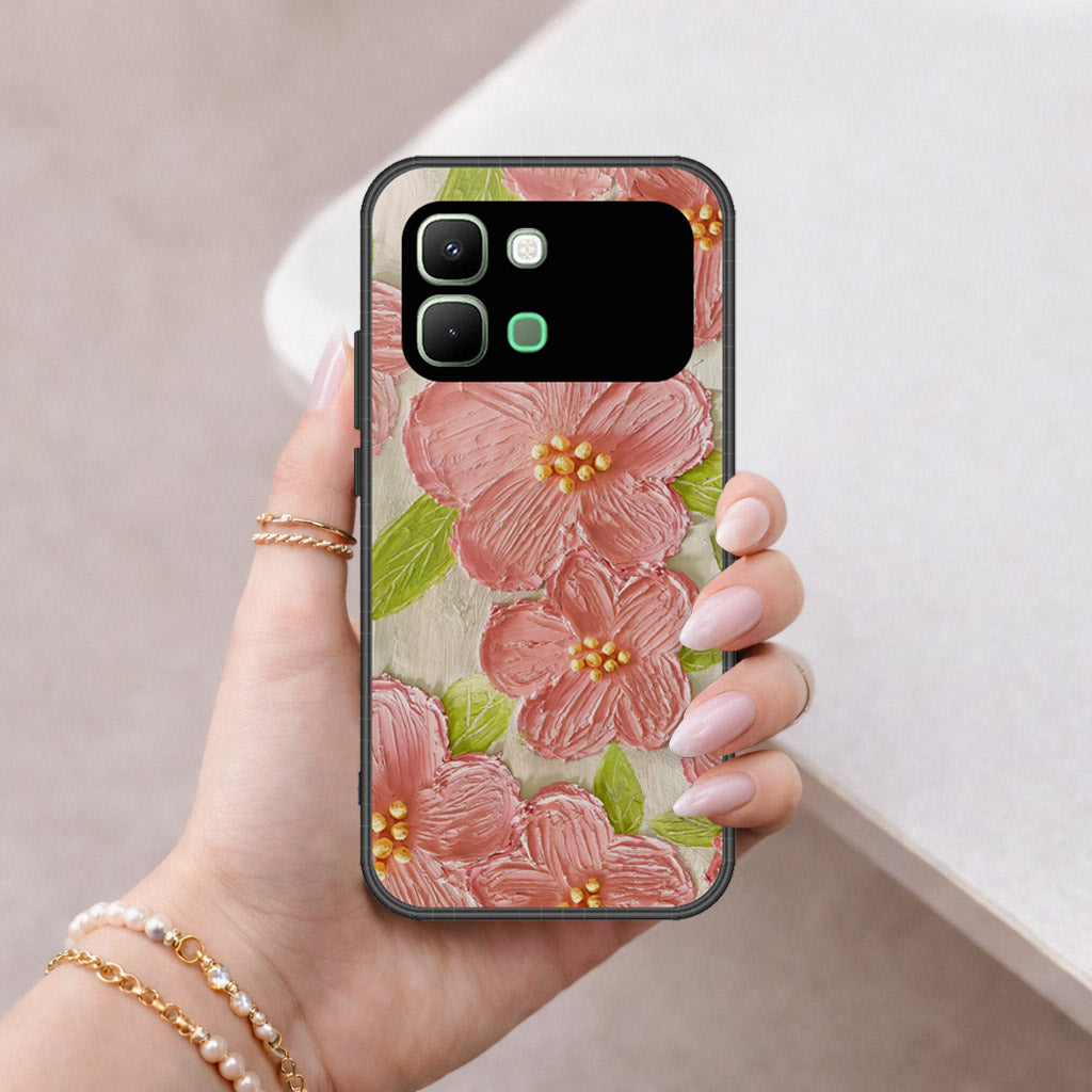 Infinix Note Edge Cover - Floral Series - Design 9 - Pink & Green - HQ Premium Shine Durable Shatterproof Case