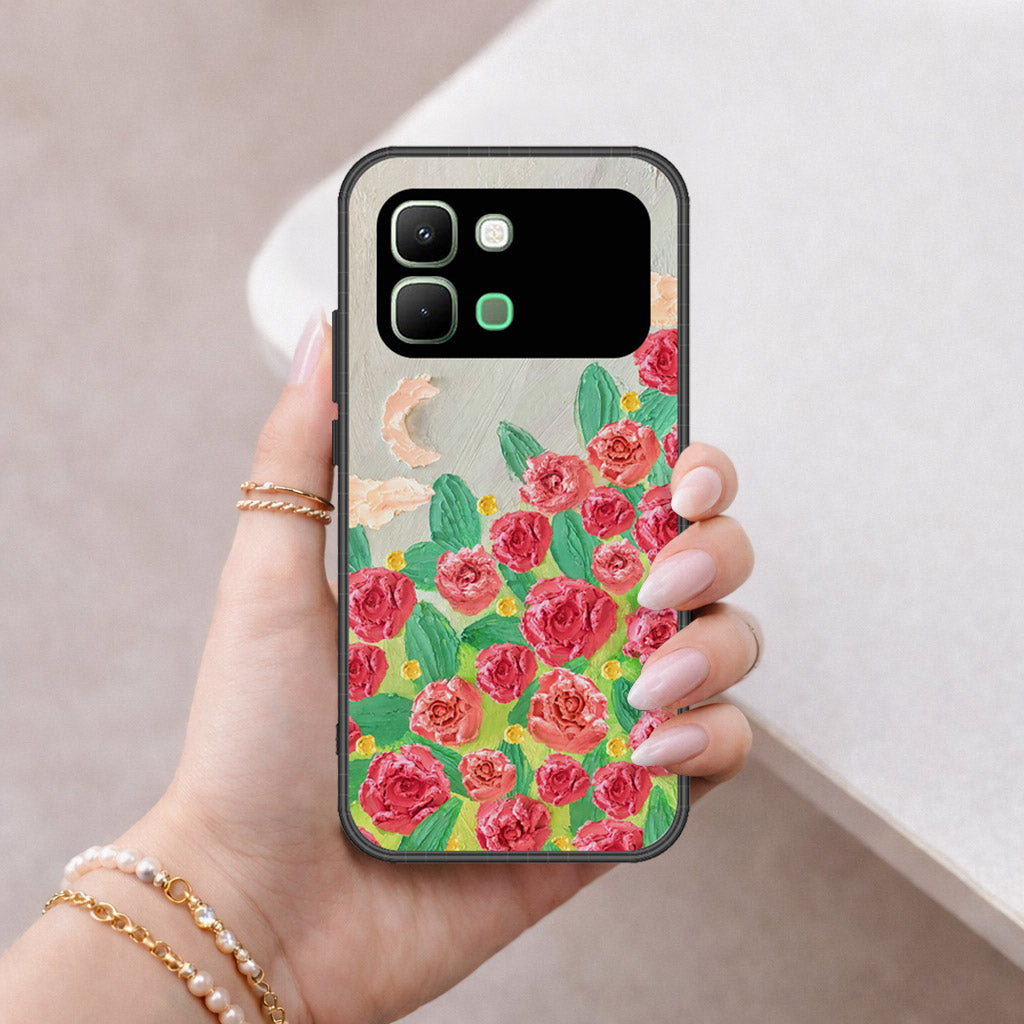 Infinix Note Edge Cover - Floral Series - Design 10 - Red & Green - HQ Premium Shine Durable Shatterproof Case