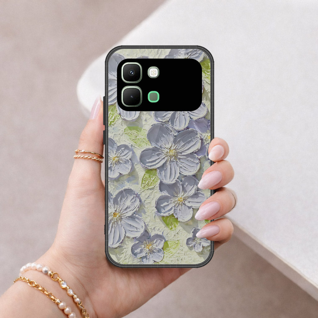 Infinix Note Edge Cover - Floral Series - Design 12 - Grey & Green - HQ Premium Shine Durable Shatterproof Case