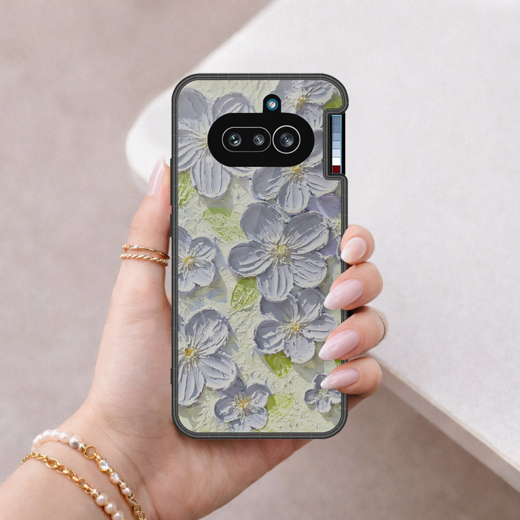 Nothing Phone (4a) Cover - Floral Series - Design 12 - Grey & Green - HQ Premium Shine Durable Shatterproof Case
