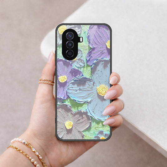 Huawei nova Y70 Cover - Floral Series - Design 1 - Purple & Aqua - HQ Premium Shine Durable Shatterproof Case