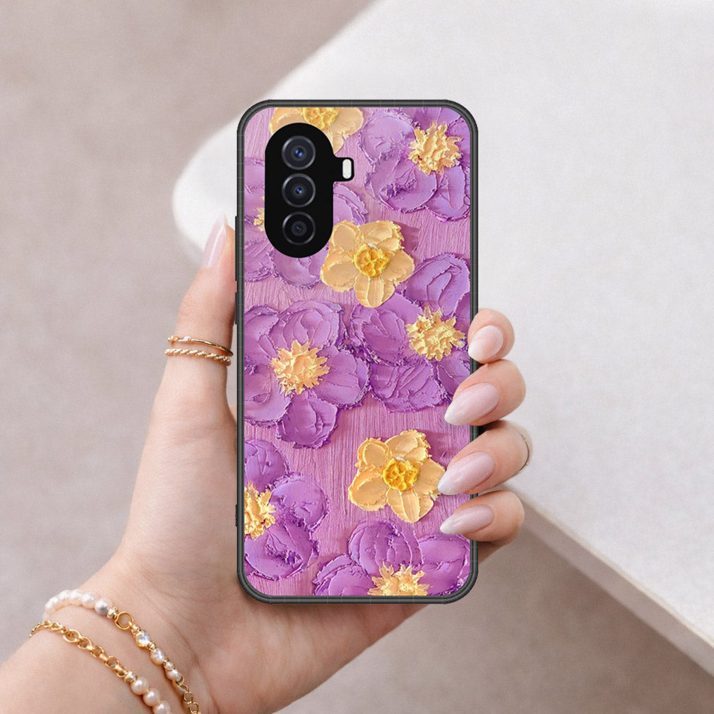Huawei nova Y70 Cover - Floral Series - Design 8 - Purple & Yellow - HQ Premium Shine Durable Shatterproof Case