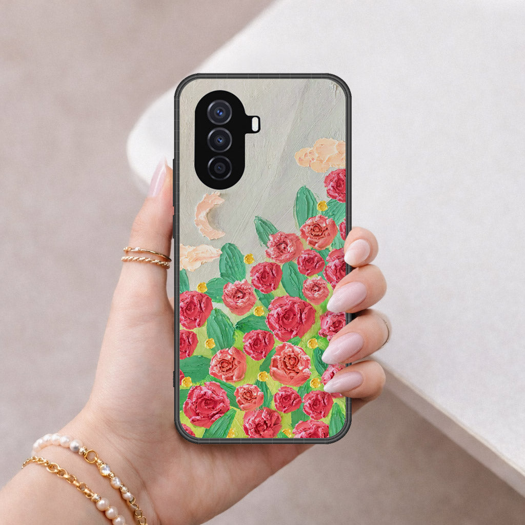 Huawei nova Y70 Plus Cover - Floral Series - Design 10 - Red & Green - HQ Premium Shine Durable Shatterproof Case