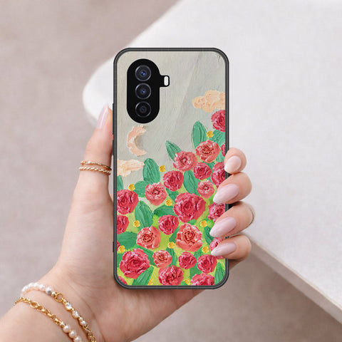 Huawei nova Y70 Plus Cover - Floral Series - Design 10 - Red & Green - HQ Premium Shine Durable Shatterproof Case