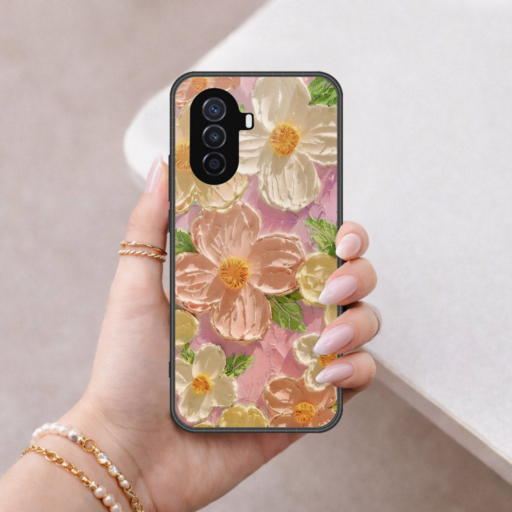 Huawei nova Y70 Cover - Floral Series - Design 11 - White & Green - HQ Premium Shine Durable Shatterproof Case