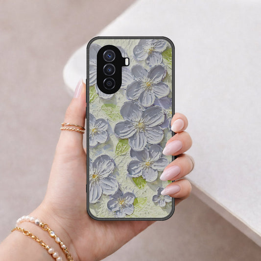 Huawei nova Y70 Cover - Floral Series - Design 12 - Grey & Green - HQ Premium Shine Durable Shatterproof Case