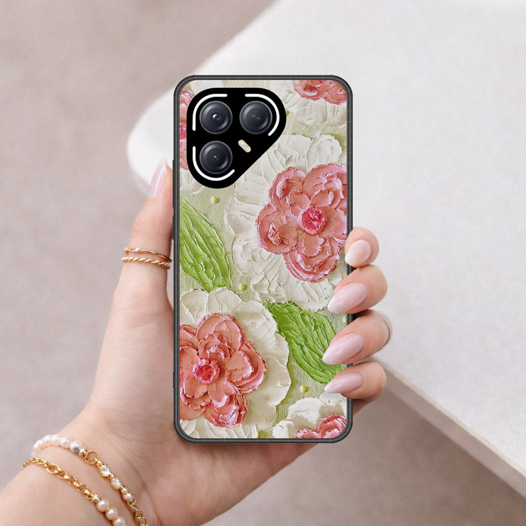 Tecno Pova 7 5G Cover - Floral Series - Design 13 - Offwhite & Green - HQ Premium Shine Durable Shatterproof Case