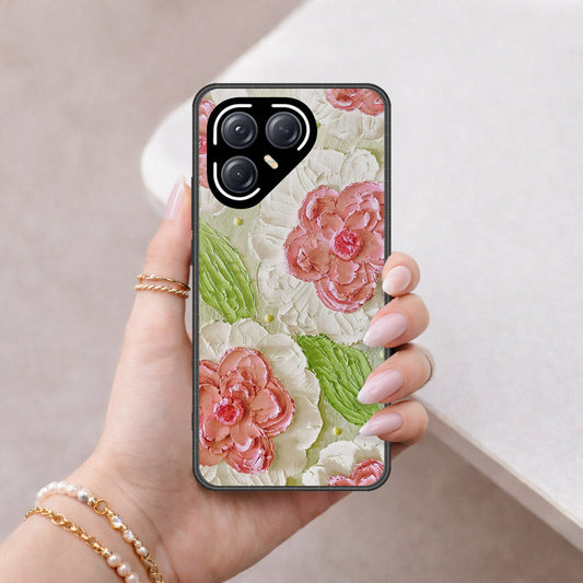 Tecno Pova 7 5G Cover - Floral Series - Design 13 - Offwhite & Green - HQ Premium Shine Durable Shatterproof Case