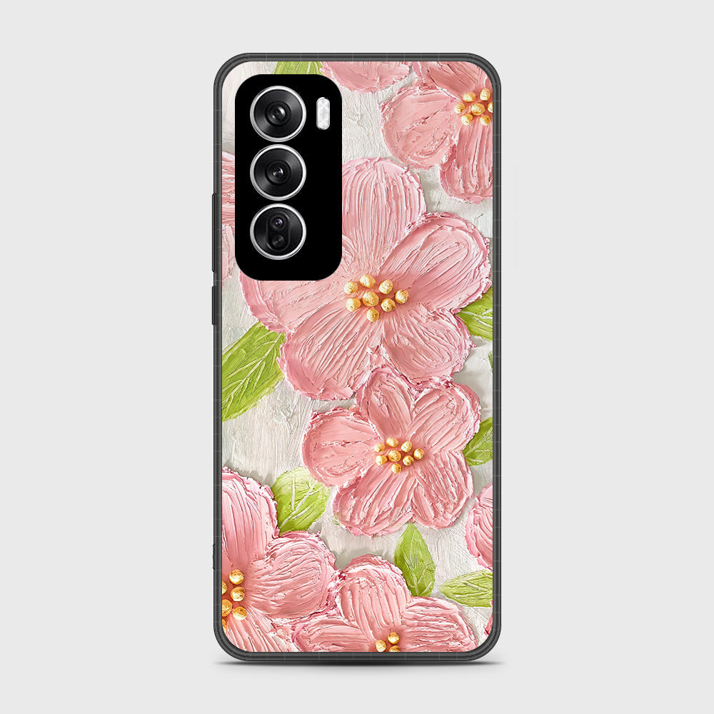 Oppo Reno 12 Cover - Floral Series - Design 9 - Pink & Green - HQ Premium Shine Durable Shatterproof Case