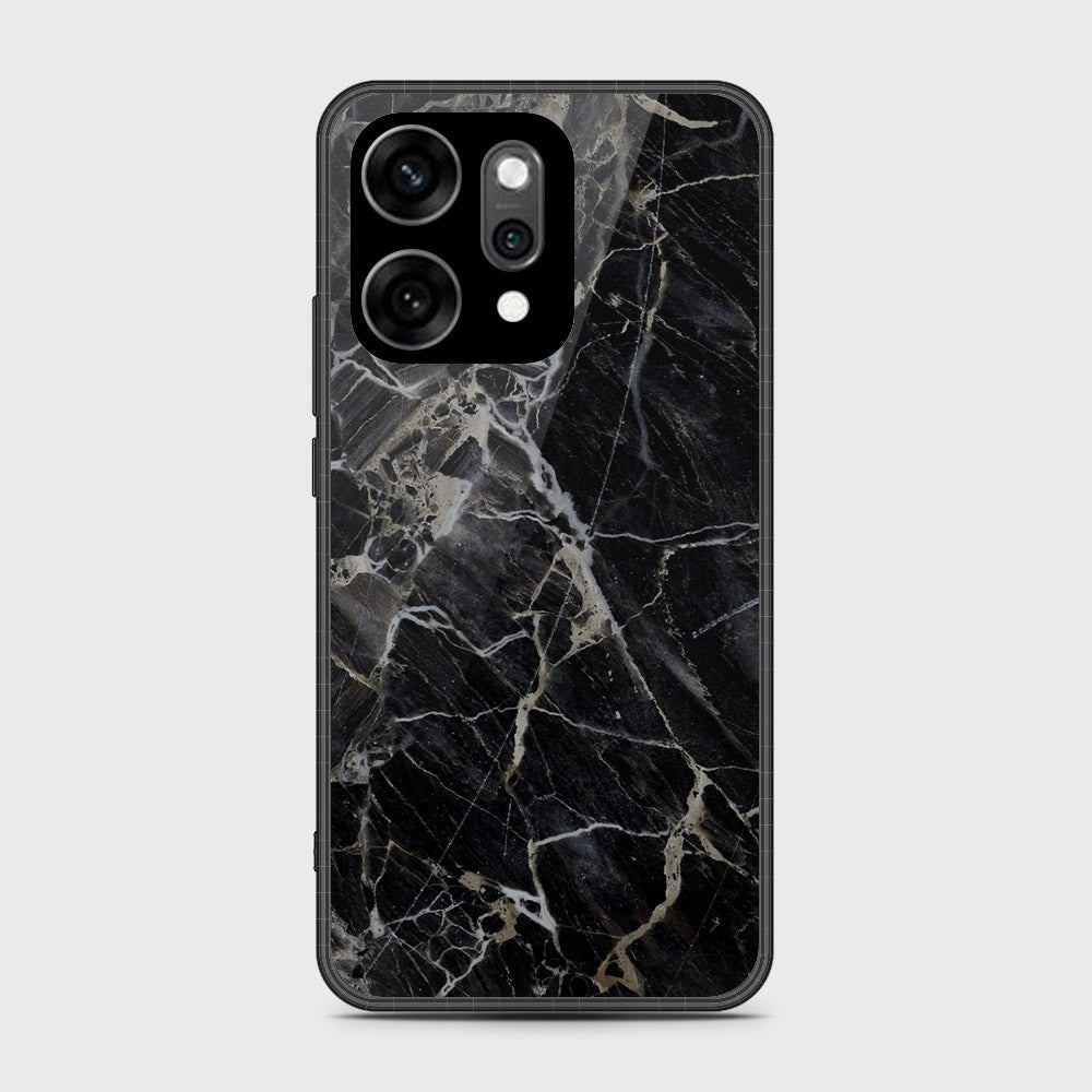 Oppo Reno 14 - Black Marble Series - HQ Ultra Shine Premium Infinity Glass Soft Silicon Borders Case