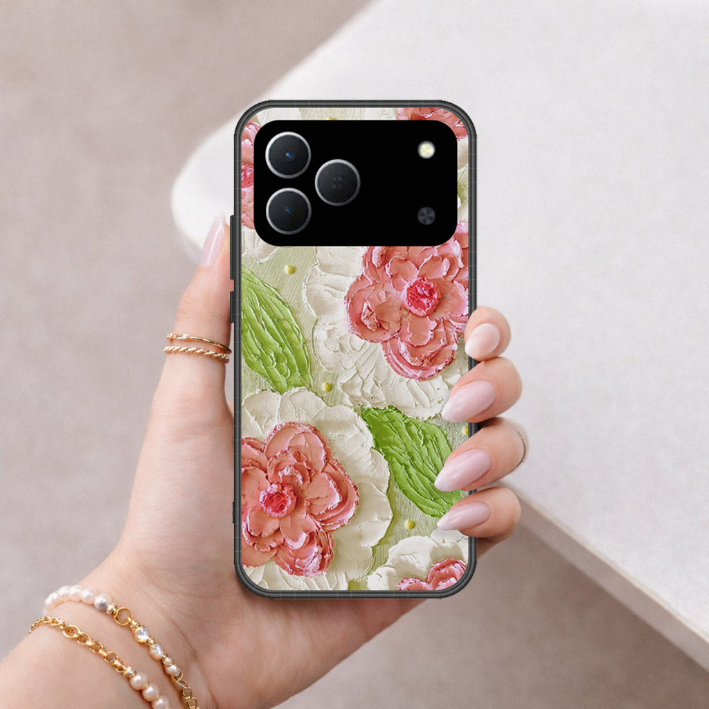 Tecno Spark 50 4G Cover - Floral Series - Design 13 - Offwhite & Green - HQ Premium Shine Durable Shatterproof Case