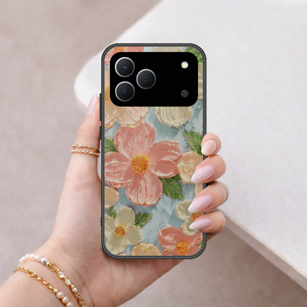 Tecno Spark 50 4G Cover - Floral Series - Design 16 - Cyan & Pink - HQ Premium Shine Durable Shatterproof Case