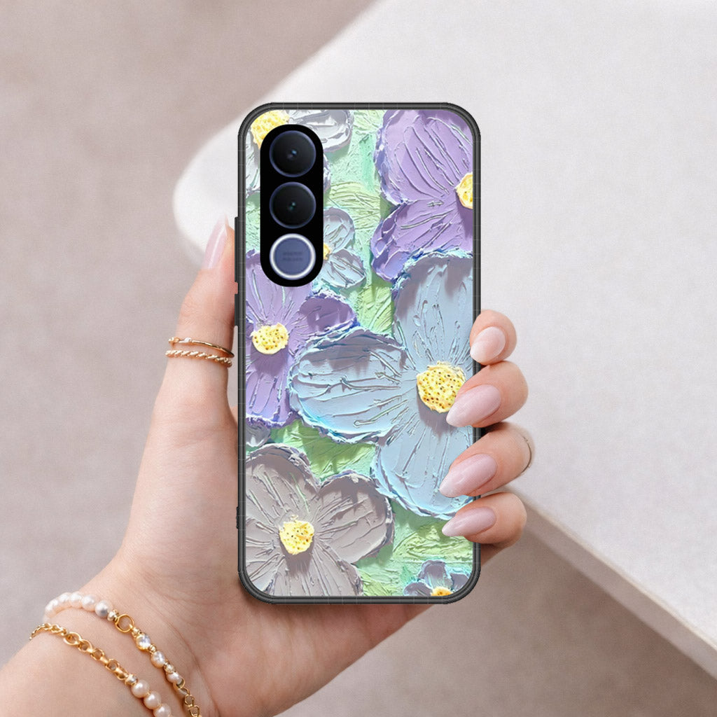 vivo V70 FE Cover - Floral Series - Design 1 - Purple & Aqua - HQ Premium Shine Durable Shatterproof Case