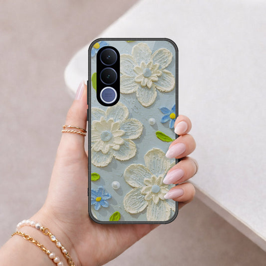 vivo V70 FE Cover - Floral Series - Design 3 - Sky Blue - HQ Ultra Shine Premium Infinity Glass Soft Silicon Borders Case