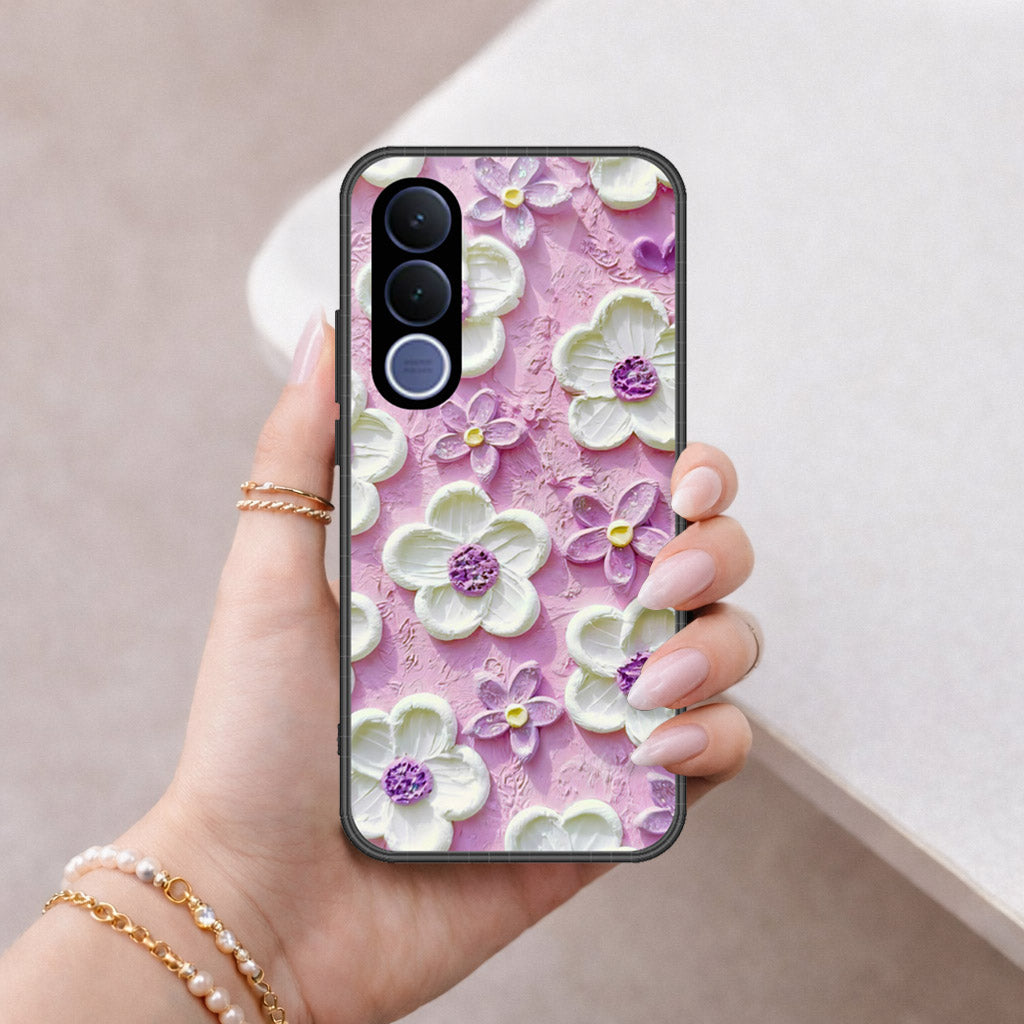 vivo V70 FE Cover - Floral Series - Design 4 - Purple & White - HQ Premium Shine Durable Shatterproof Case