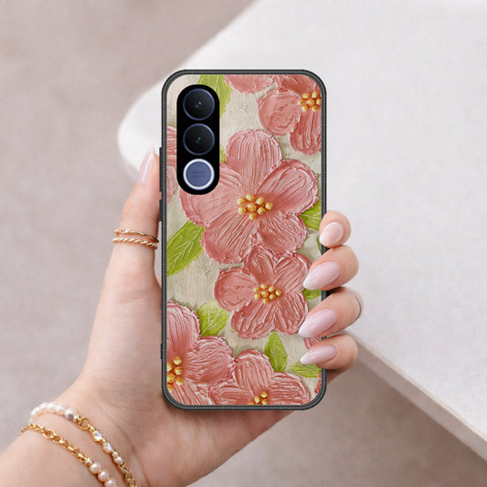 vivo V70 FE Cover - Floral Series - Design 9 - Pink & Green - HQ Ultra Shine Premium Infinity Glass Soft Silicon Borders Case