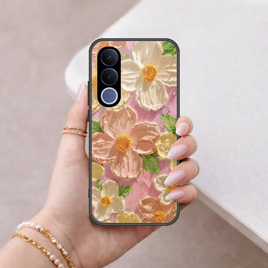 vivo V70 FE Cover - Floral Series - Design 11 - White & Green - HQ Ultra Shine Premium Infinity Glass Soft Silicon Borders Case