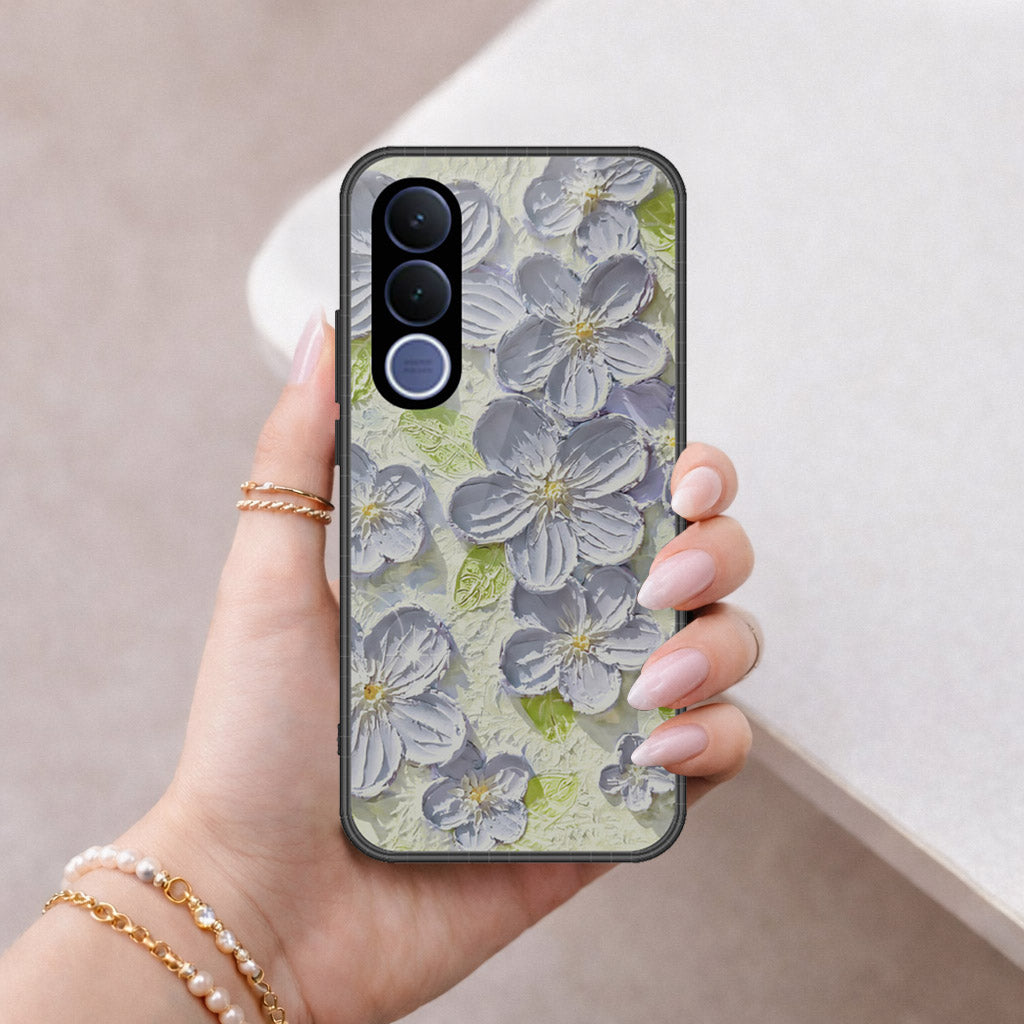 vivo V70 FE Cover - Floral Series - Design 12 - Grey & Green - HQ Premium Shine Durable Shatterproof Case