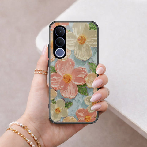 vivo V70 FE Cover - Floral Series - Design 16 - Cyan & Pink - HQ Premium Shine Durable Shatterproof Case