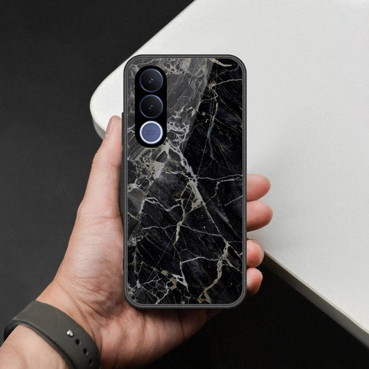 vivo V70 FE Cover - Black Marble Series - HQ Ultra Shine Premium Infinity Glass Soft Silicon Borders Case