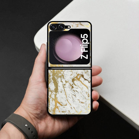 Samsung Galaxy Z Flip 6 Cover - White Marble Series - HQ Premium Shine Durable Shatterproof Case