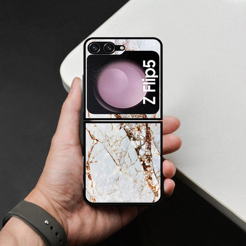Samsung Galaxy Z Flip 6 Cover - White Marble Series - HQ Premium Shine Durable Shatterproof Case