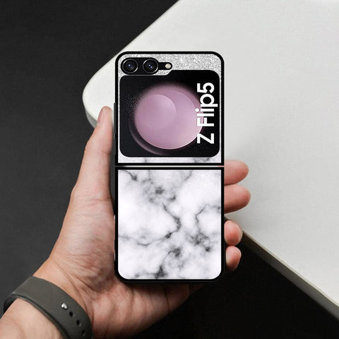Samsung Galaxy Z Flip 6 Cover - White Marble Series - HQ Premium Shine Durable Shatterproof Case