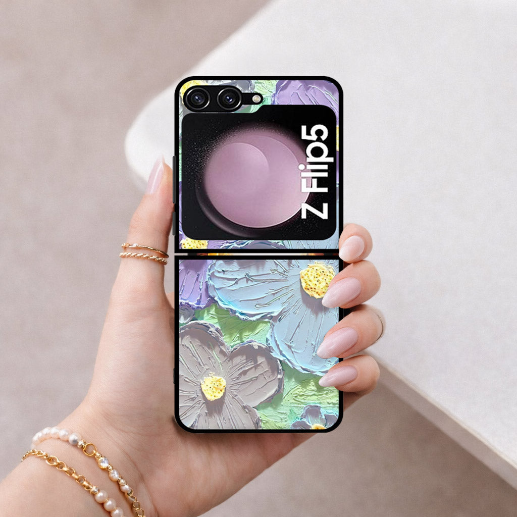 Samsung Galaxy Z Flip 6 Cover - Floral Series - Design 1 - Purple & Aqua - HQ Premium Shine Durable Shatterproof Case