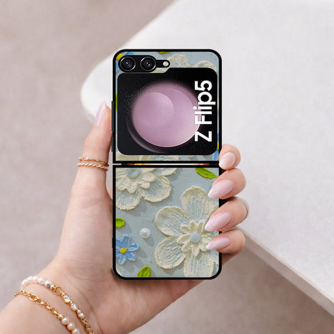Samsung Galaxy Z Flip 7 SE Cover - Floral Series - Design 3 - Sky Blue - HQ Premium Shine Durable Shatterproof Case