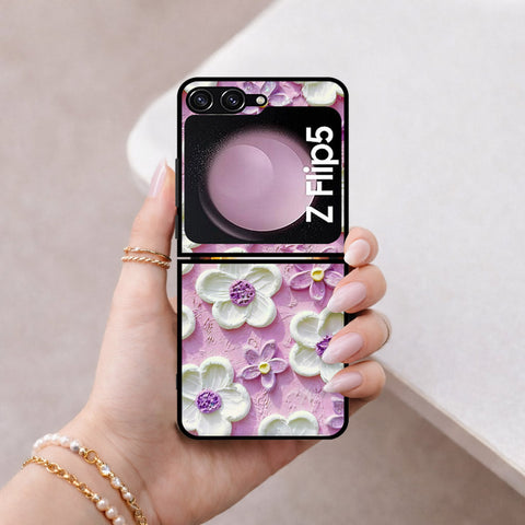 Samsung Galaxy Z Flip 7 SE Cover - Floral Series - Design 4 - Purple & White - HQ Premium Shine Durable Shatterproof Case