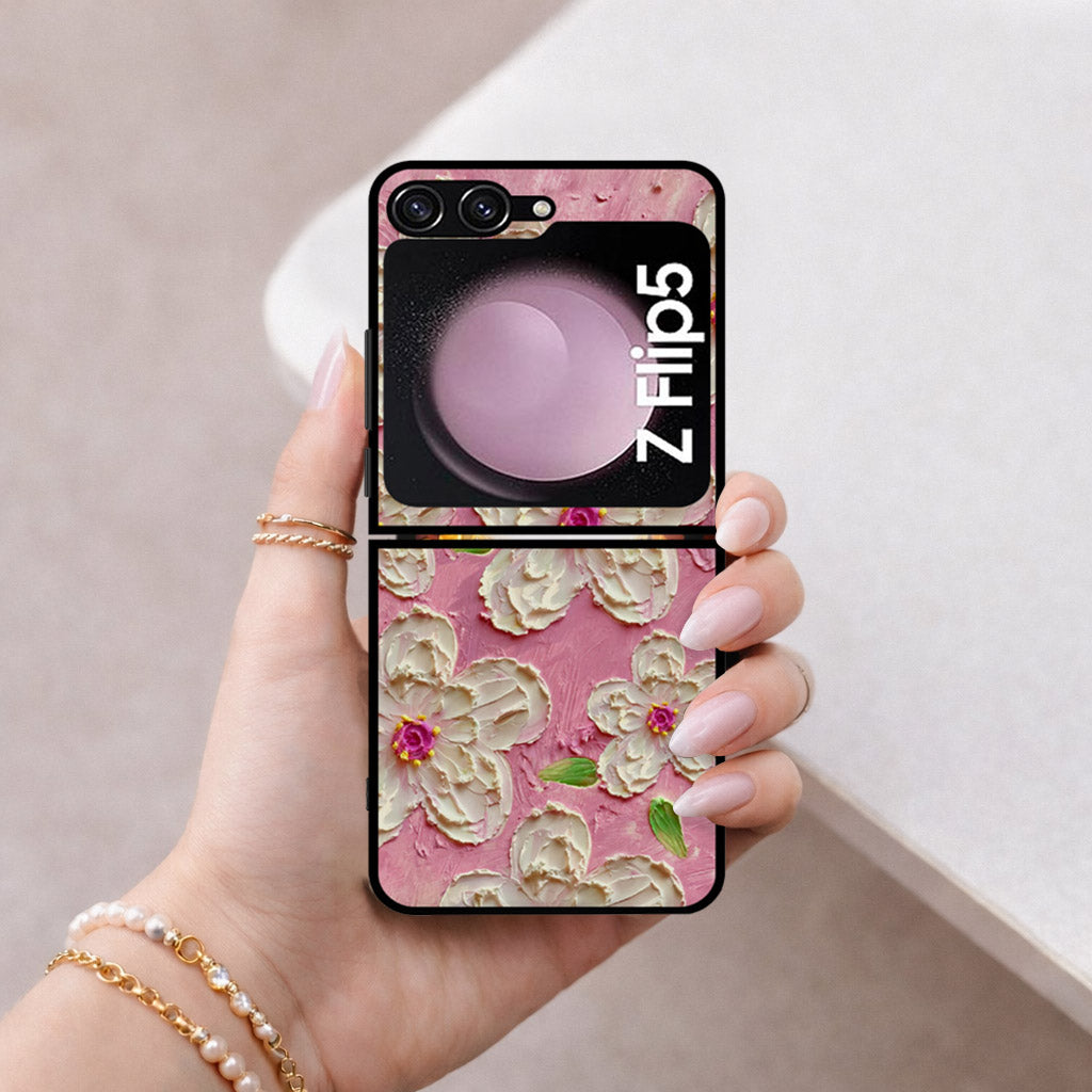 Samsung Galaxy Z Flip 6 Cover - Floral Series - Design 5 - Pink & White - HQ Premium Shine Durable Shatterproof Case
