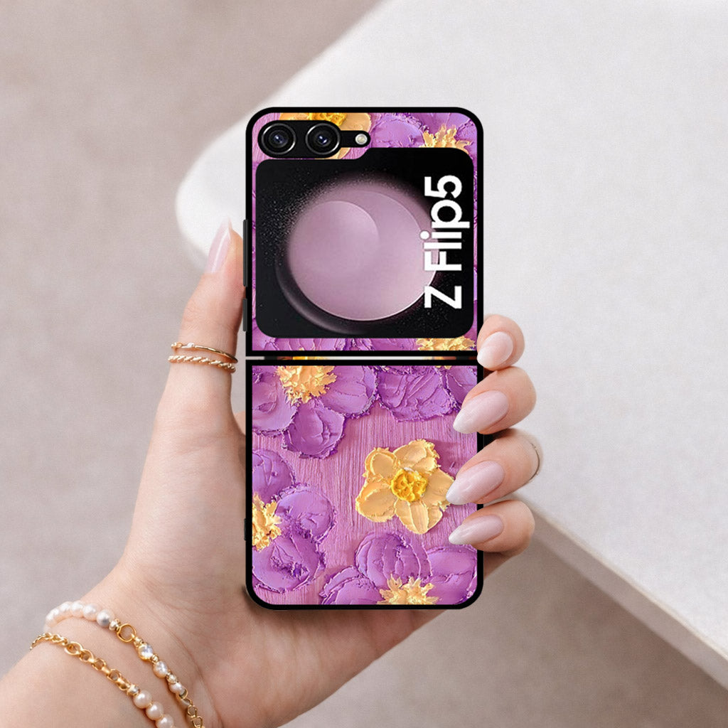 Samsung Galaxy Z Flip 6 Cover - Floral Series - Design 8 - Purple & Yellow - HQ Premium Shine Durable Shatterproof Case