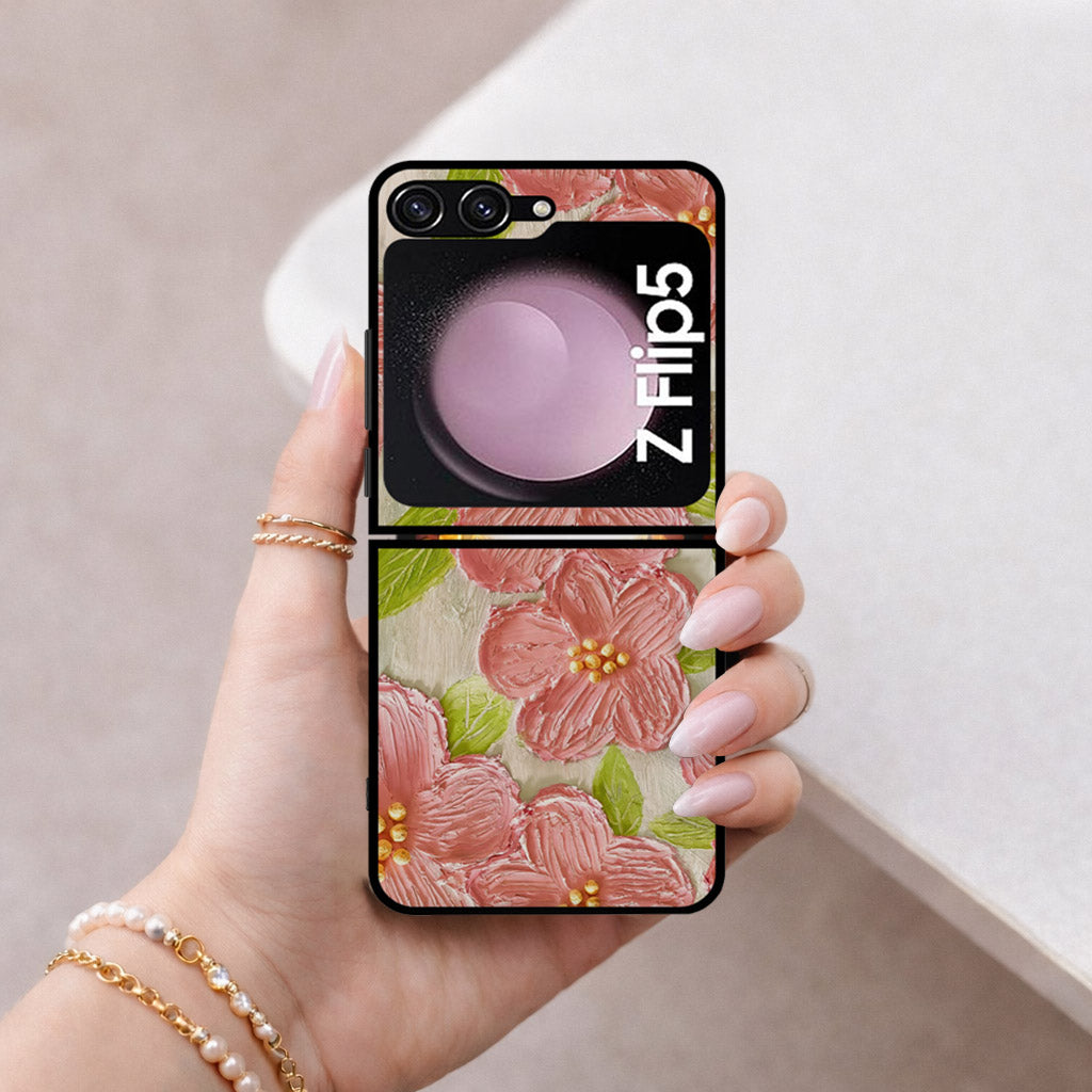 Samsung Galaxy Z Flip 6 Cover - Floral Series - Design 9 - Pink & Green - HQ Premium Shine Durable Shatterproof Case
