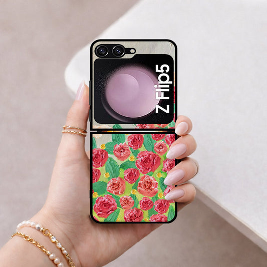 Samsung Galaxy Z Flip 6 Cover - Floral Series - Design 10 - Red & Green - HQ Premium Shine Durable Shatterproof Case