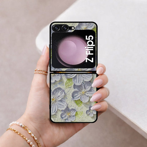 Samsung Galaxy Z Flip 7 SE Cover - Floral Series - Design 12 - Grey & Green - HQ Premium Shine Durable Shatterproof Case