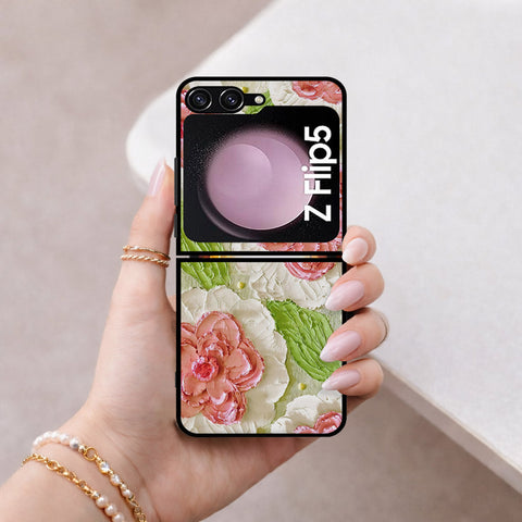 Samsung Galaxy Z Flip 7 SE Cover - Floral Series - Design 13 - Offwhite & Green - HQ Premium Shine Durable Shatterproof Case