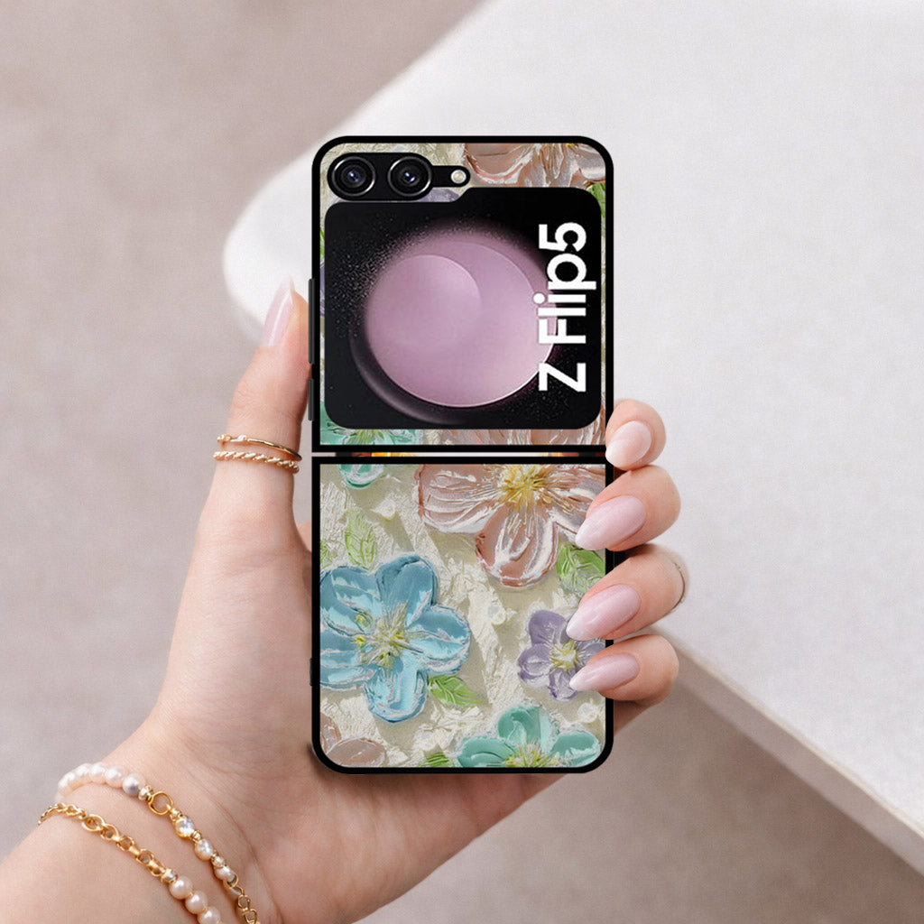 Samsung Galaxy Z Flip 7 SE Cover - Floral Series - Design 14 - Blue & Purple - HQ Premium Shine Durable Shatterproof Case