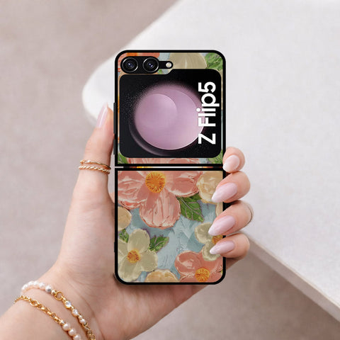 Samsung Galaxy Z Flip 6 Cover - Floral Series - Design 16 - Cyan & Pink - HQ Premium Shine Durable Shatterproof Case