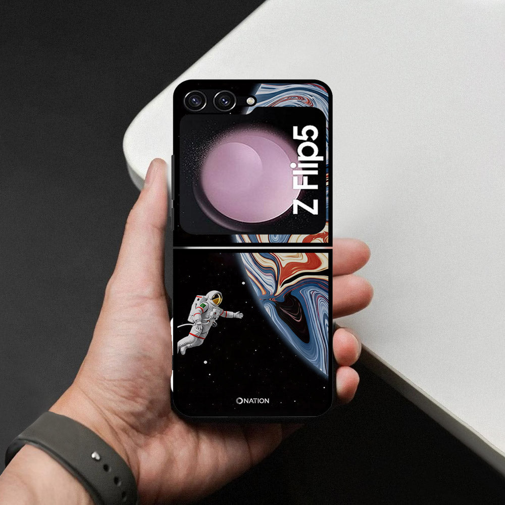 Samsung Galaxy Z Flip 7 SE Cover - Cosmic Marble Astronaut Design - HQ Premium Shine Durable Shatterproof Case