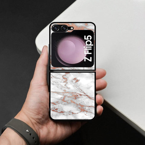 Samsung Galaxy Z Flip 6 Cover - White Marble Series 2 - HQ Premium Shine Durable Shatterproof Case
