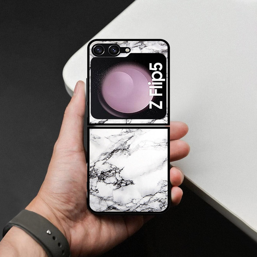 Samsung Galaxy Z Flip 6 Cover - White Marble Series - HQ Premium Shine Durable Shatterproof Case