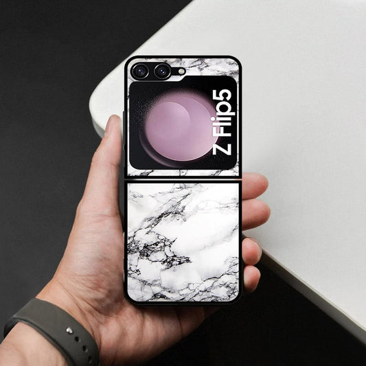 Samsung Galaxy Z Flip 7 FE Cover - White Marble Series - HQ Premium Shine Durable Shatterproof Case
