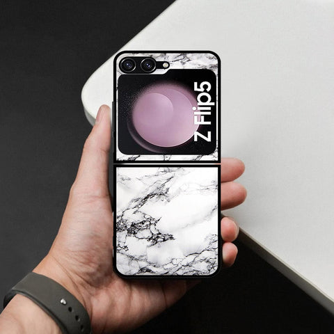 Samsung Galaxy Z Flip 6 Cover - White Marble Series - HQ Premium Shine Durable Shatterproof Case
