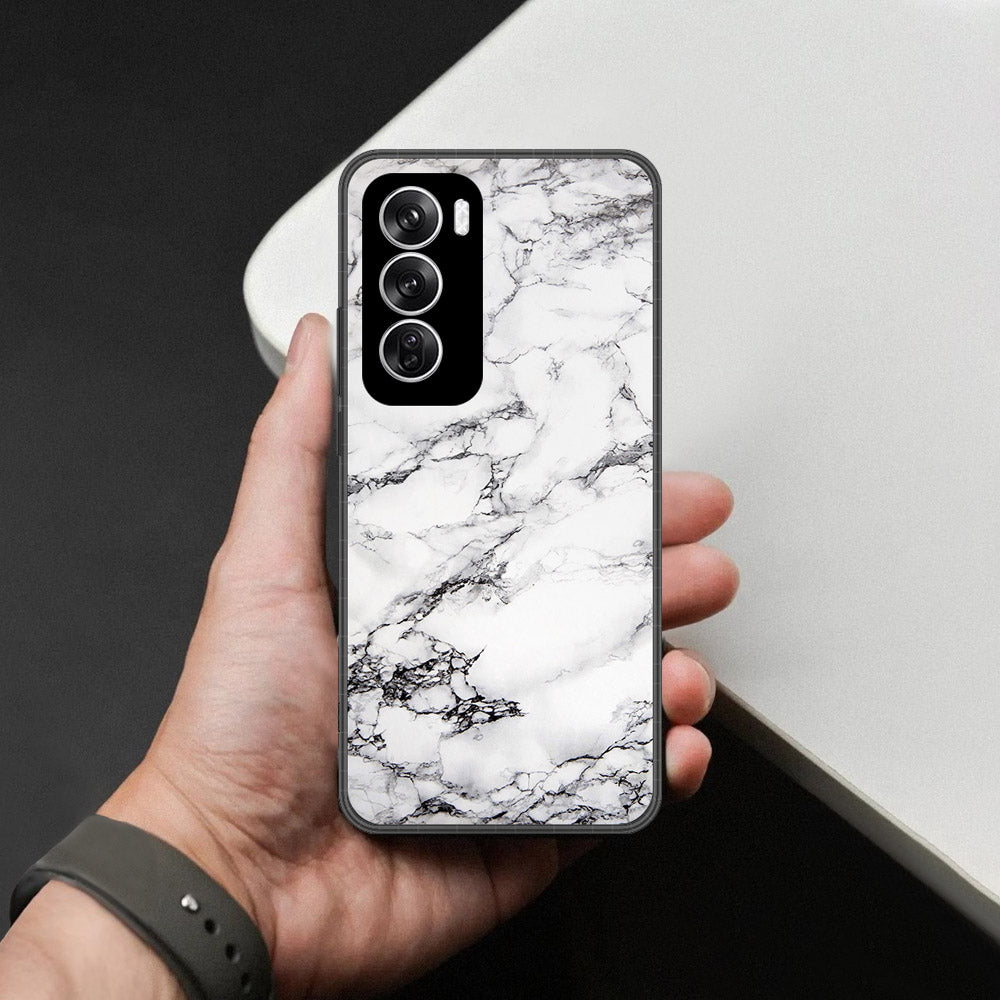 Oppo Reno 12 Cover - White Marble Series - HQ Premium Shine Durable Shatterproof Case