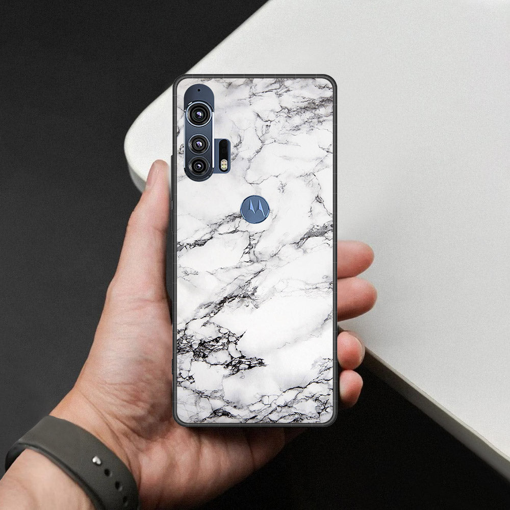 Motorola Edge Plus 2020 Cover - White Marble Series - HQ Premium Shine Durable Shatterproof Case