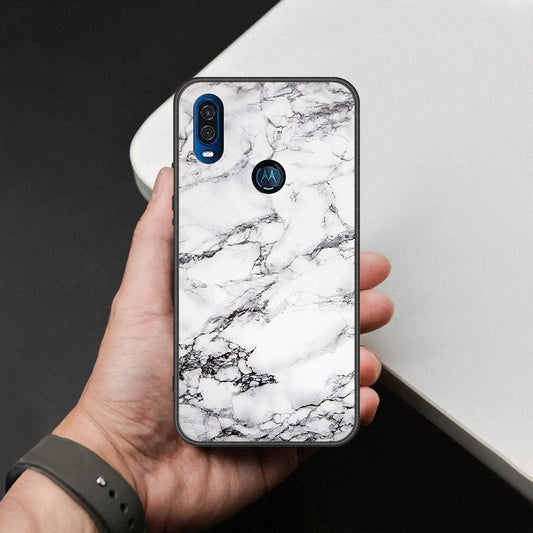 Motorola One Vision Cover - White Marble Series - HQ Premium Shine Durable Shatterproof Case